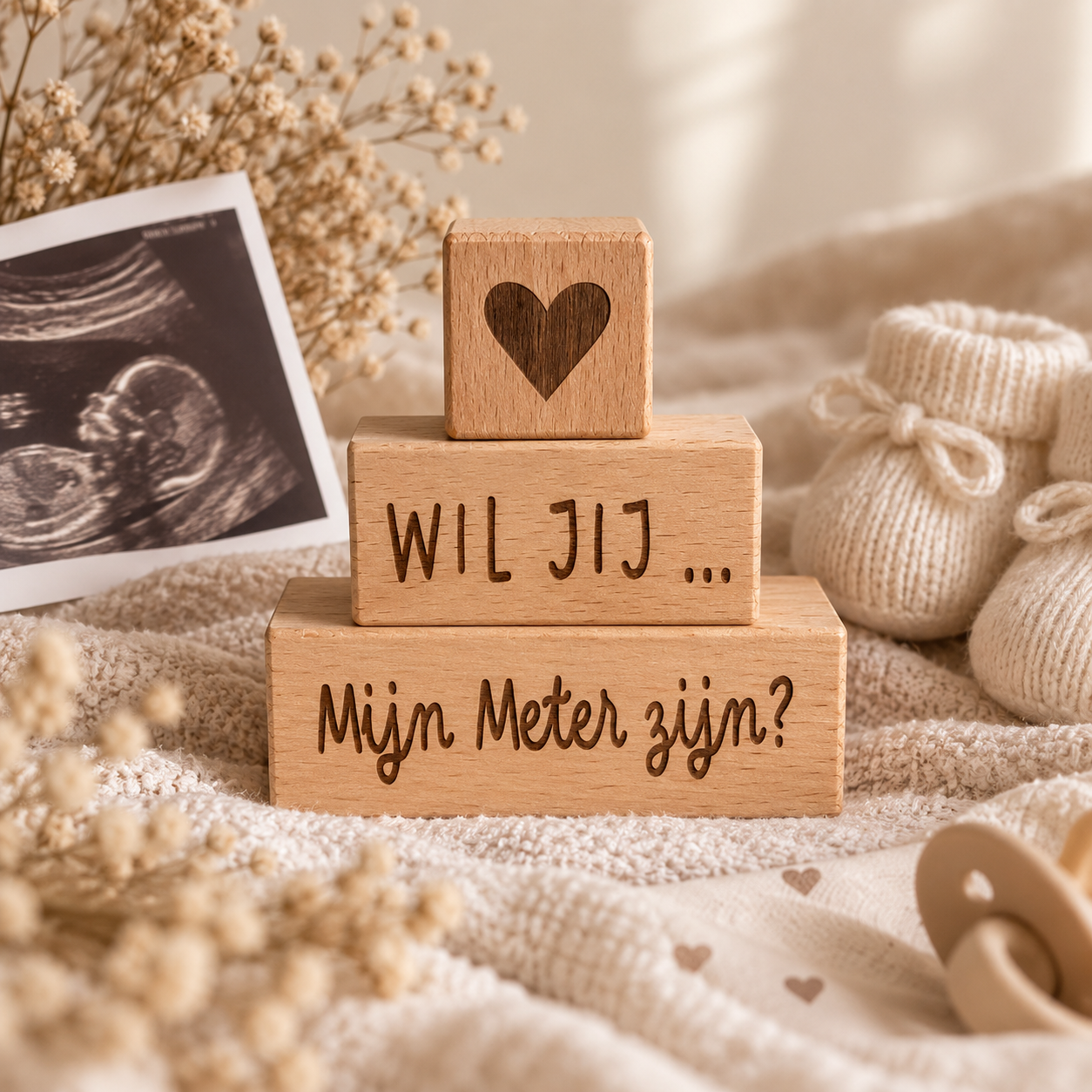HOUTEN BLOKJES “WIL JIJ MIJN METER/PETER ZIJN?” (GEGRAVEERD)